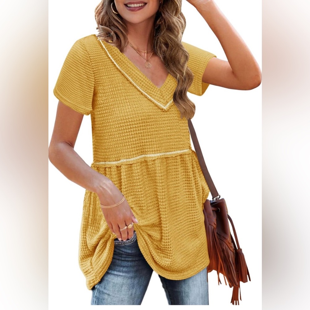 ZOWODO Women's Comfy V Neck Peplum Hem Pullover Tunics